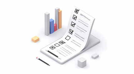 Isometric Task Management and Workflow on White Background