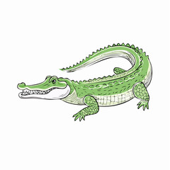 Fototapeta premium Realistic illustration of green crocodile in side view