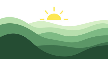 Dreamy green hills under a warm yellow sun beckon adventure and inspire creativity for nature lovers, outdoor enthusiasts, and travel bloggers