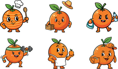 orange mascot character collection flat food vector