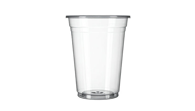 A tall, clear plastic cup with a lid on a black background