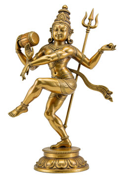 Golden Nataraja statue depicting Lord Shiva dancing in a ring of fire, representing the cycle of creation and destruction.