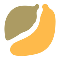 Banana and Leaf Hand Drawn Icon. Colorful Tropical Fruit Silhouette Symbol. Minimal Abstract Sweet Food. Vector illustration