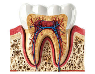 Detailed anatomical illustration of a tooth, revealing inner structure