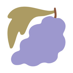 Bunch of Grapes with Leaf Art. Minimal Hand drawn Fruit symbol. Round Fresh Berry icon, Garden Harvest vector illustration