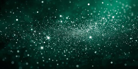 Obraz premium Ethereal Emerald Night: Luxury Deep Green Background with Magical Sparkling Stardust and Glowing Bokeh Lights