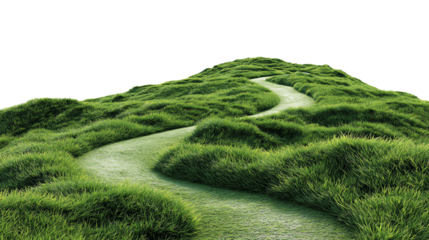 A lush, green pathway winding through a vibrant, grassy landscape invites exploration. Ideal for nature-themed projects or eco-friendly designs.