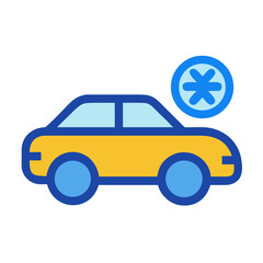 Simple line art car icon with asterisk symbol on solid black backdrop