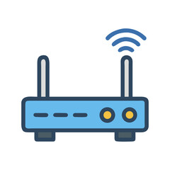 Stylized wireless router illustration on black background for internet connectivity concept