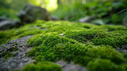 green background of nature, moss and vegetation, surface overgrown with greenery top view