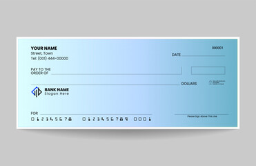 Business Blank Check Template with Modern Blue Gradient Background