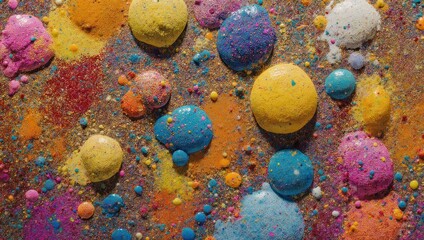 Colorful abstract art with vibrant paint splatters and textures.