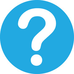 A prominent white question mark symbol centered within a solid blue circular background, representing inquiry or uncertainty.