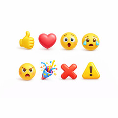 Obraz premium Glossy 3D Emoji Reaction Icons Set on White Background