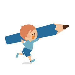 鉛筆を持つかわいい男の子　イラスト素材
