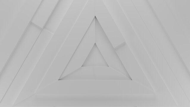 Minimalist White Background: 3D Render Concentric Triangle Layers