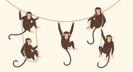 Monkeys hanging from rope playful primates © LAILATUS