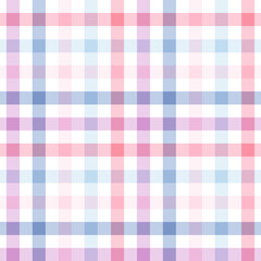 Seamless pattern of a pastel-colored gingham or checkered plaid design with pink, blue, and light purple tones