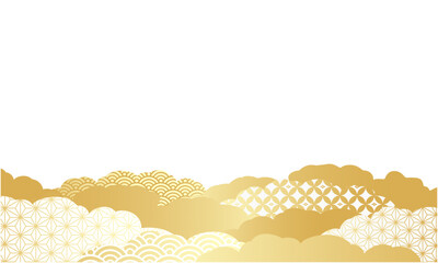 和風の金色の雲と伝統文様の背景素材。和柄。