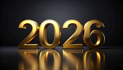 Elegant &ldquo;2 0 2 6&rdquo; typography crafted in luxury gold foil style with soft reflections and subtle shadows. Dark black or deep navy background enhances the premium look. 