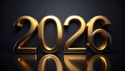 Elegant &ldquo;2 0 2 6&rdquo; typography crafted in luxury gold foil style with soft reflections and subtle shadows. Dark black or deep navy background enhances the premium look. 
