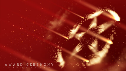 Luxury red award ceremony background with gold glow star shape dots.