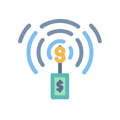 Abstract illustration of a money transmitter with light blue and golden accents