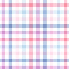 Seamless pattern of a pastel-colored gingham or checkered plaid design with pink, blue, and light purple tones