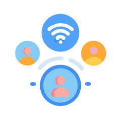 Network of interconnected people icon with central WIFI symbol on black background