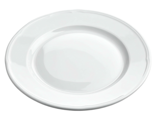 Overhead view of a plain white ceramic plate with a slight rim
