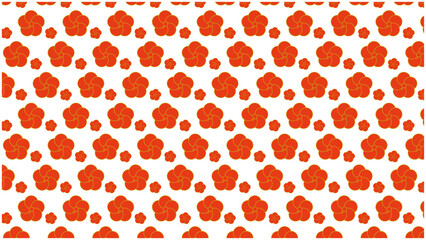 赤いねじり梅が並ぶ和風シームレスパターン