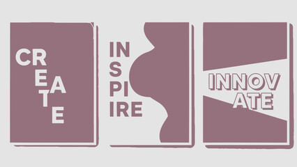 Vibrant inspirational motivational quote poster with create inspire innovate words on purple background