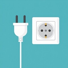 Illustration of a white electrical plug with a power cord connecting to a standard wall socket, symbolizing electricity and power supply