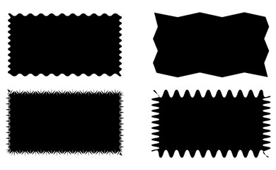 Rectangle shape with wavy edges. Rectangular template of text box, tag or sticker with scalloped borders isolated on white background. Vector graphic illustration. 