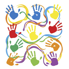 Colorful Handprints Creating Expressive Circle Art.