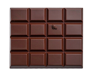 Top-down view of a dark chocolate bar with 16 squares