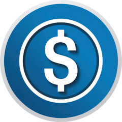 Obraz premium Blue coin icon with dollar symbol in circle conveying finance and payment concept, simple flat design with shadow and modern look