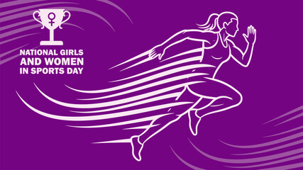 Dynamic Female Runner Line Art for National Girls and Women in Sports Day Celebration