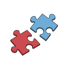Interlocking Red and Blue Puzzle Pieces Close Up.