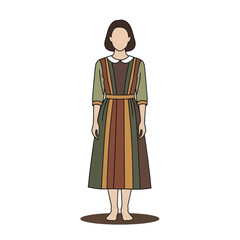 Illustration of a woman in a vintage dress standing.