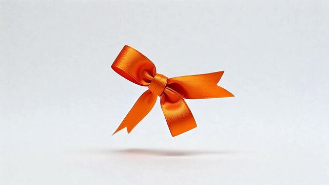 Orange ribbon bow on white background