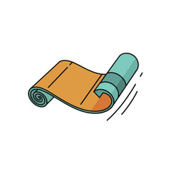 Rolled orange and teal yoga mat in motion.