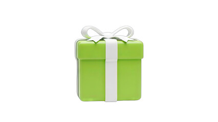 Green Gift Box with White Ribbon and Bow on White