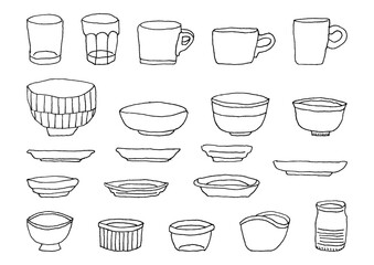 食器の手描きイラストセット