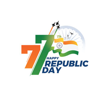 Happy 77th Republic Day India Celebration with Patriotic Elements with Fighter Jets Victory, freedom, patriotic and parade concept. Salute The World's Largest Democracy abstract vector illustration de