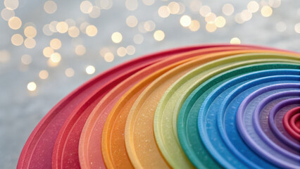 Obraz premium Geometric forms iconography visual. Colorful overlapping circular discs create vibrant abstract pattern with bokeh background