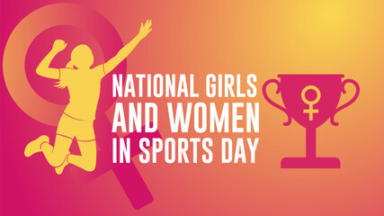 Jumping Female Athlete with Trophy Celebrating National Girls and Women in Sports Day