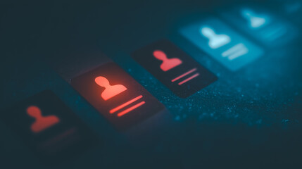 User profile icons glowing in red and blue on dark digital interface, symbolizing identity protection and authentication steps