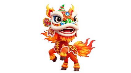 Fototapeta premium Stylized Illustration of a Chinese Lion Dance Costume Character for New Year Celebration
