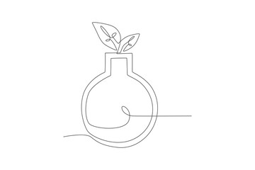 Biotech research in beakers. Biotech concept one-line drawing